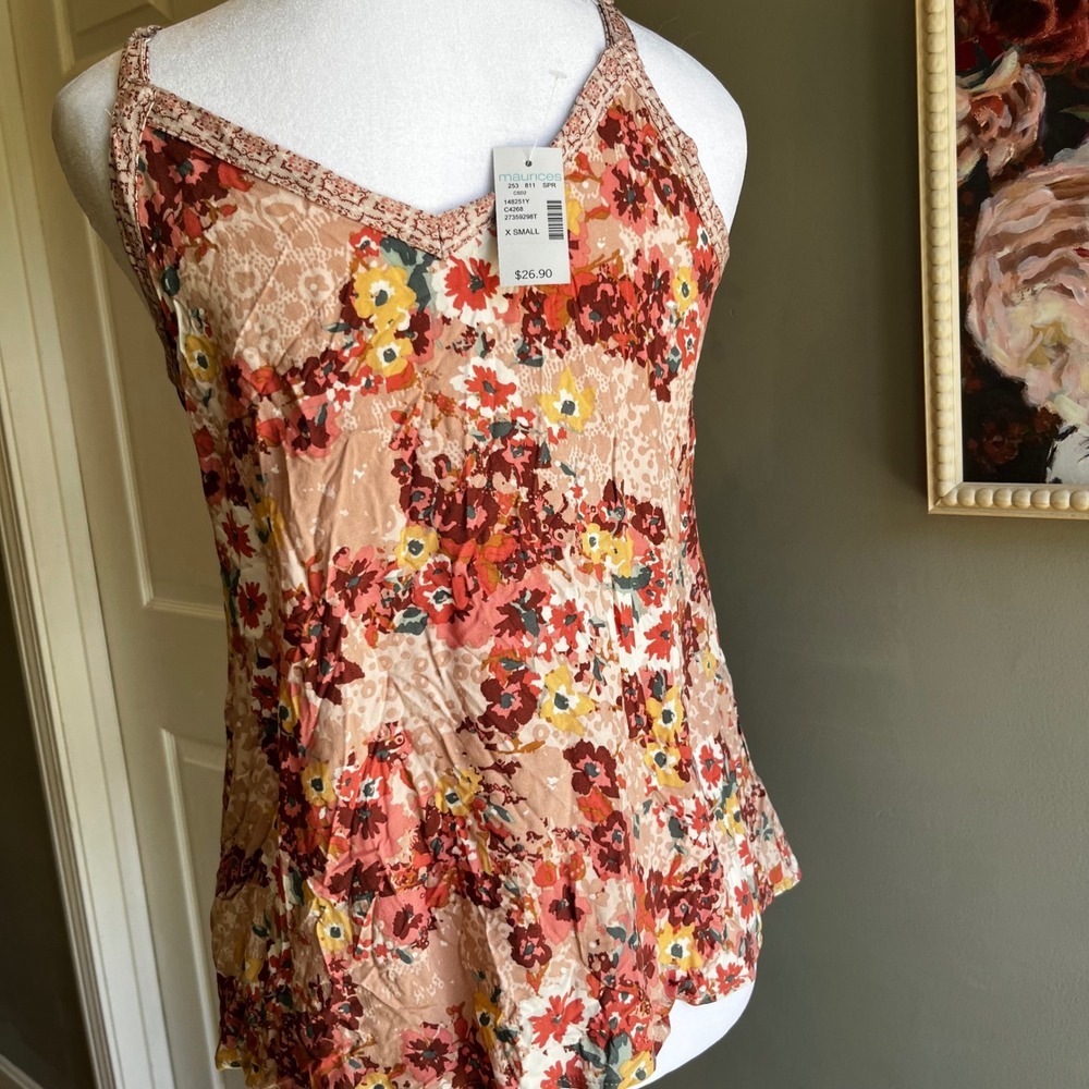 NWT Babydoll Tank Top Size‎ XS Women's Floral Sleeveless Y2K Romantic Whimsical - Picture 4 of 10